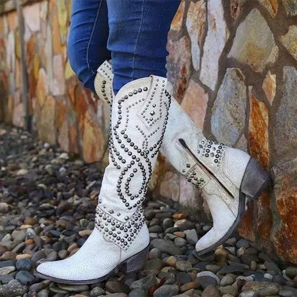 Women's Western Knee - High Boots with Studded Detail - Lexians