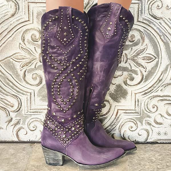 Women's Western Knee - High Boots with Studded Detail - Lexians