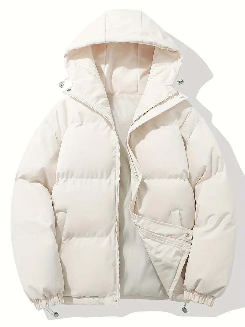 Women's winter jacket with hood, premium filling, timeless style, perfect for casual and formal, elegant classic look.