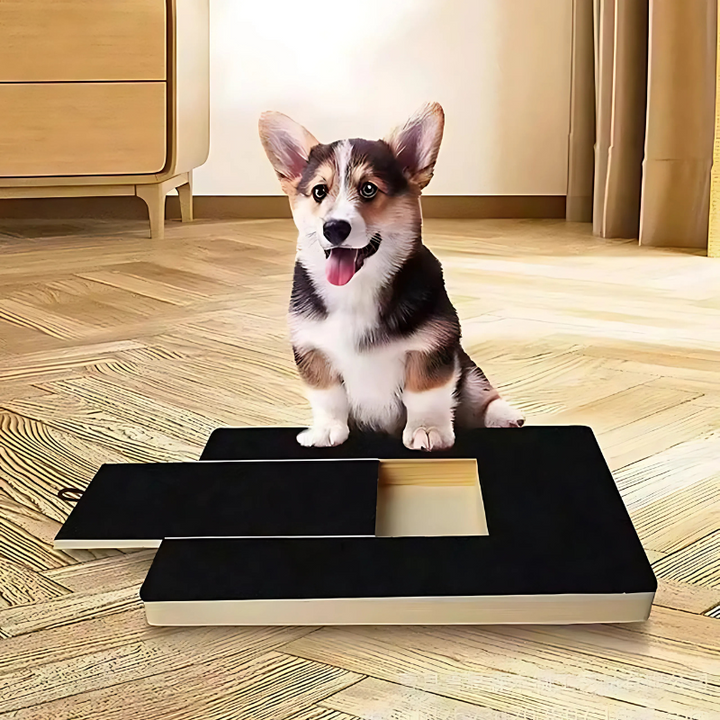 "Wooden dog nail grooming board with colorful design, ideal for playful pet nail care, suitable for indoor and outdoor use."